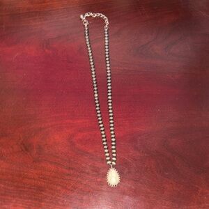 Faux Beaded Necklace with white Pendant